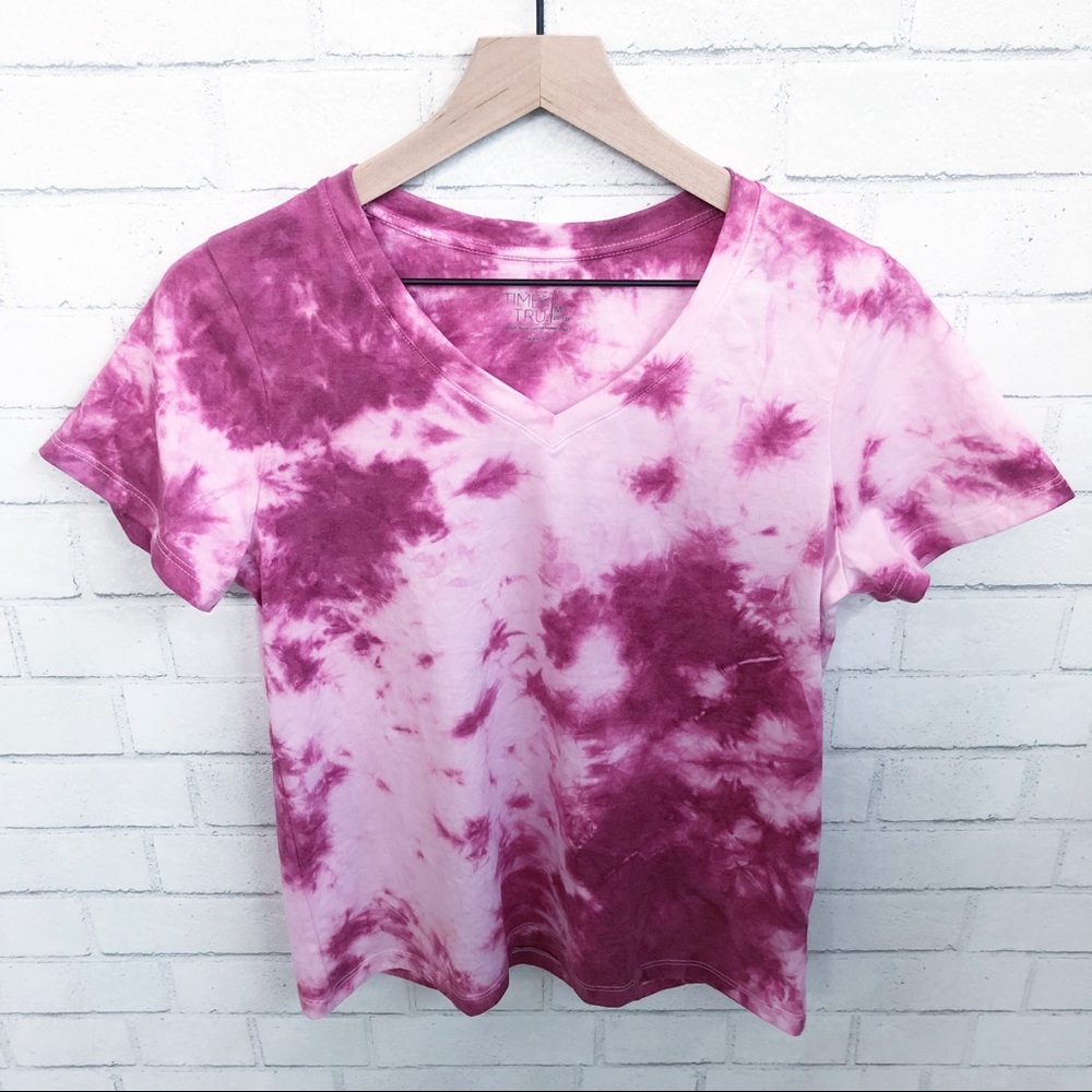 NWOT- TIE DYE V Pink Neck T Shirt - Picture 3 of 5